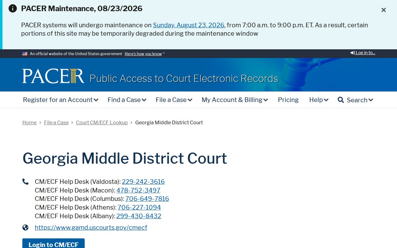 PACER Middle District of Georgia court lookup