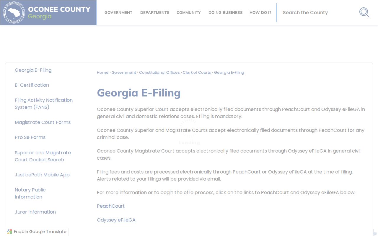 Oconee County civil court docket e-filing provider routes