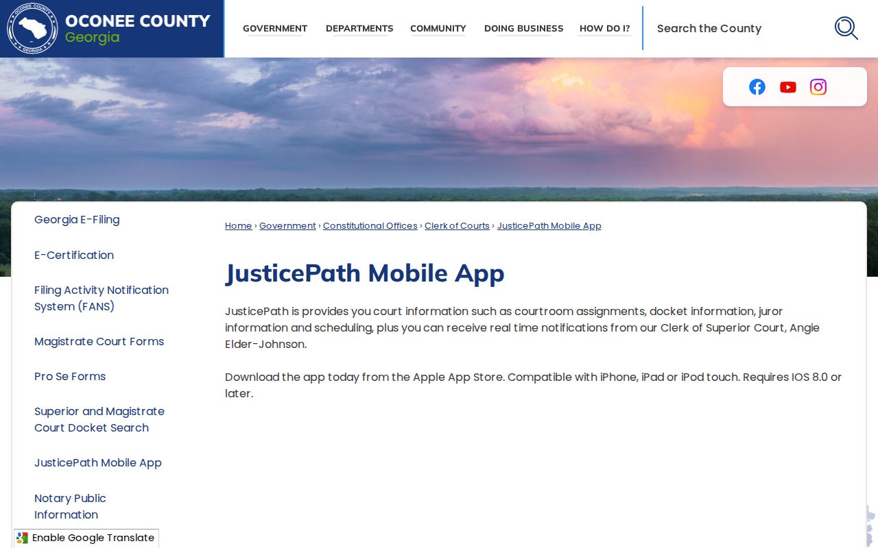 Oconee County court schedule JusticePath scheduling description
