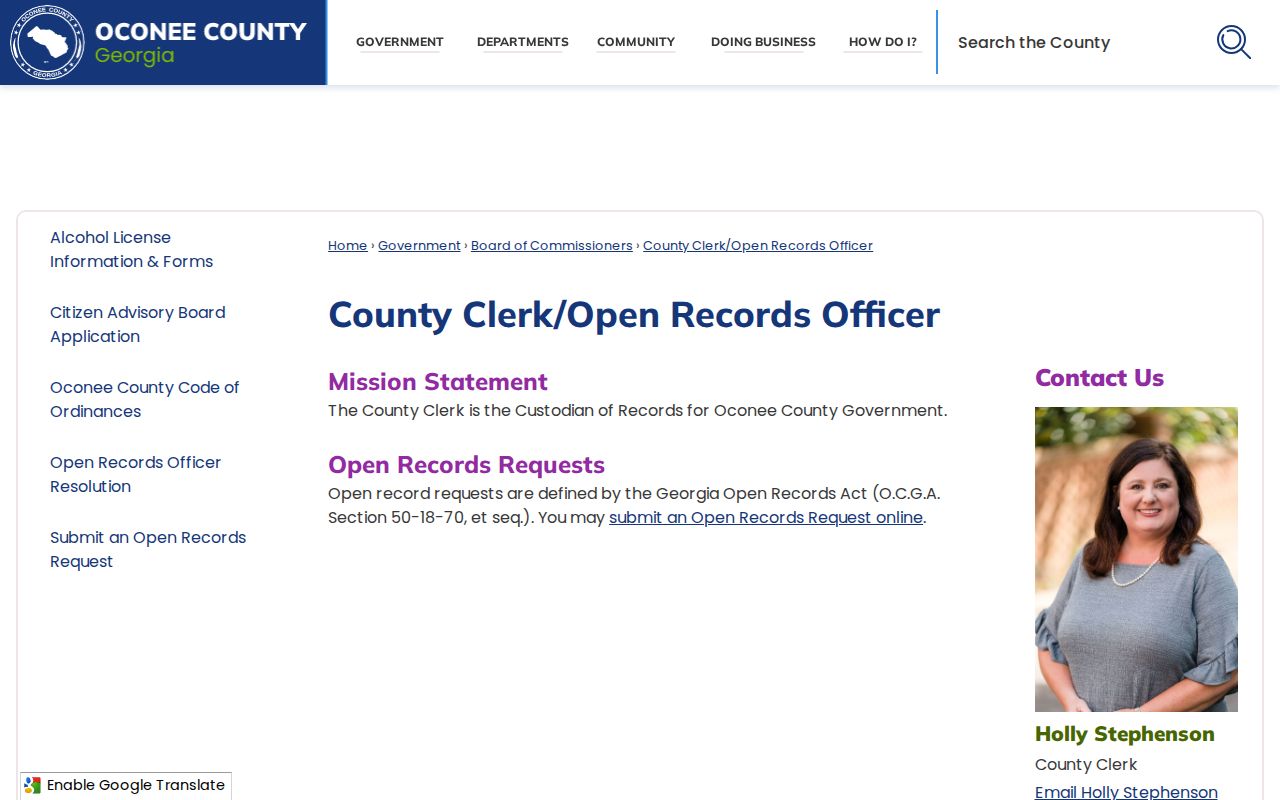 Oconee County court case records county open records contact