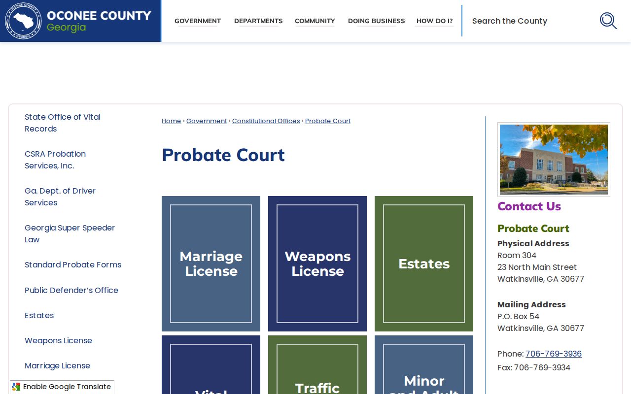 Oconee County Probate Court record and docket office