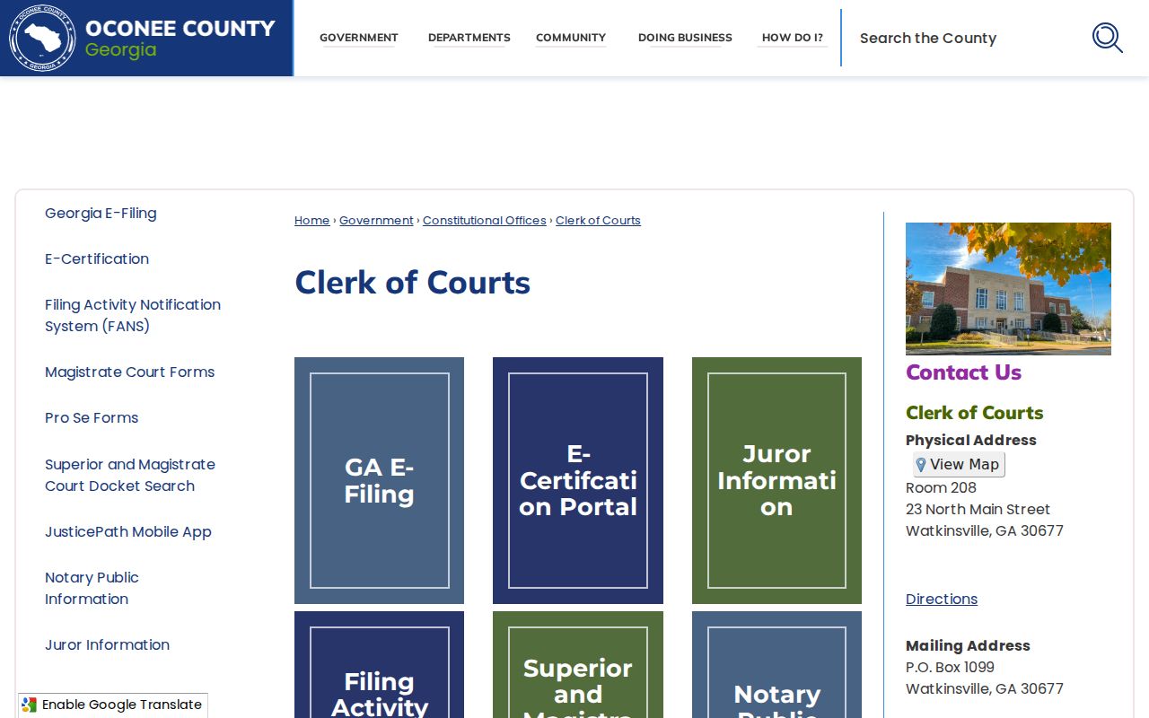 Oconee County court docket Clerk of Courts directory